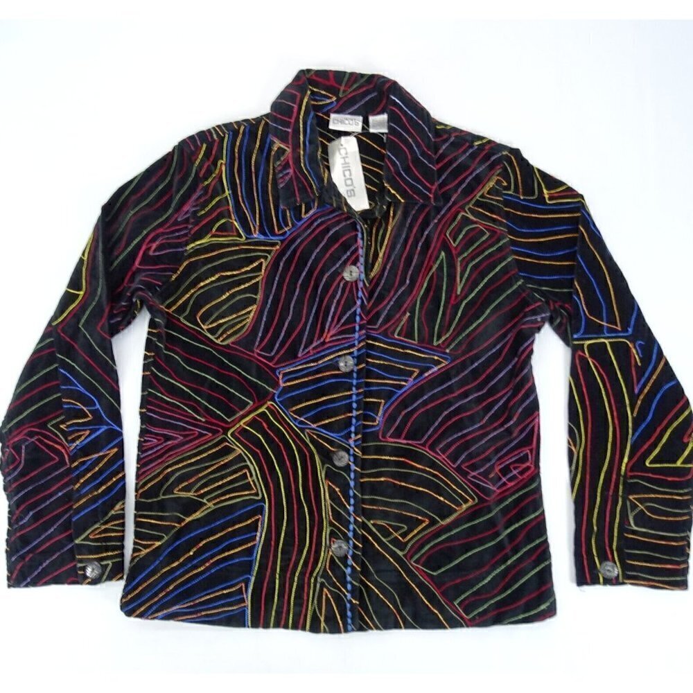 Chico’s Rainbow Image Embroidered Market Day Velour Jacket Blazer Women’s Size 0